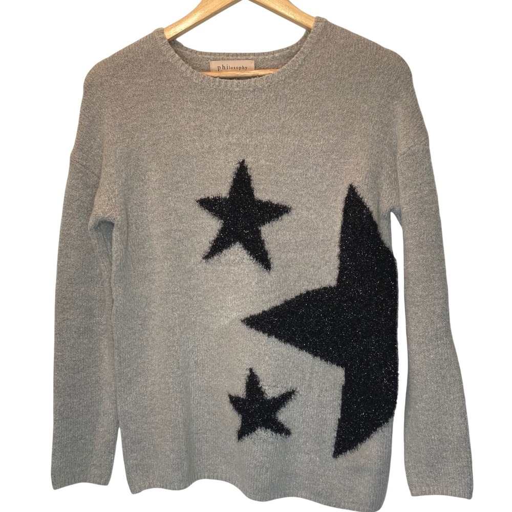 Philosophy Republic Clothing‎ Gray Tinsel Sparkle Star Knit Sweater XS MSRP $78
